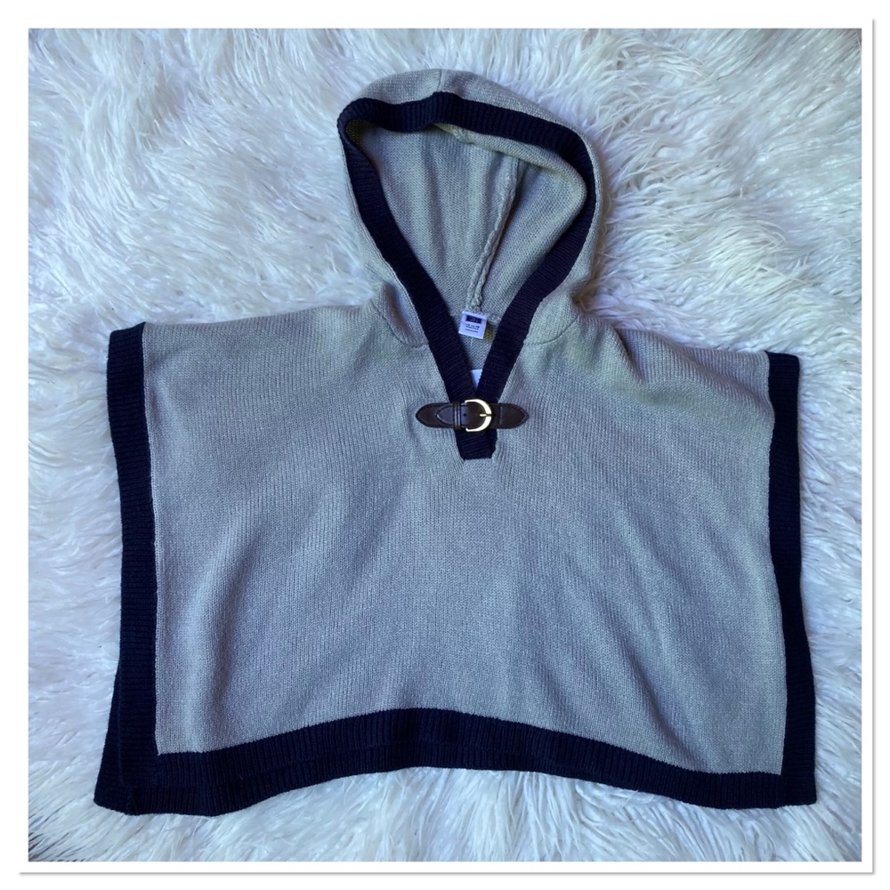 Janie And Jack Hooded Sweater Cape Armholes Heather Grey Blue Size 12-18M